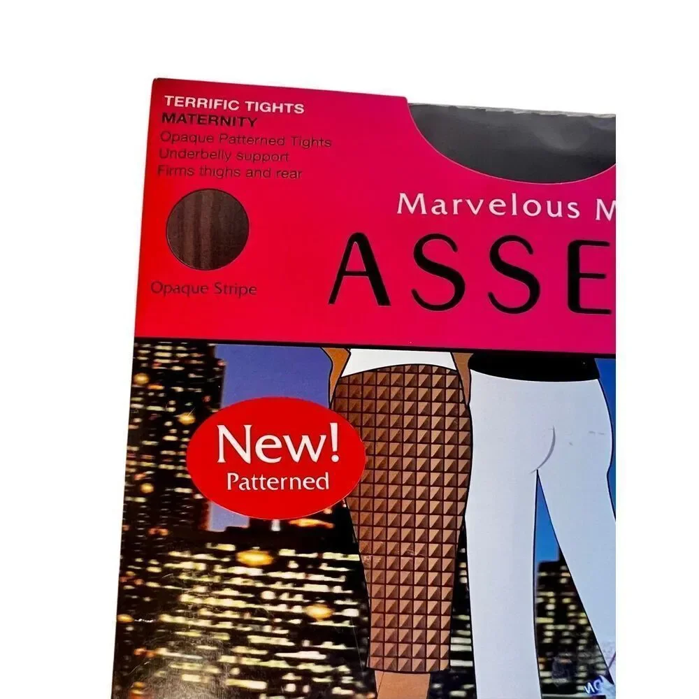 New Marvelous Mama Assets by Blakely BLACK Maternity Opaque Stripe Tights Sz 3
